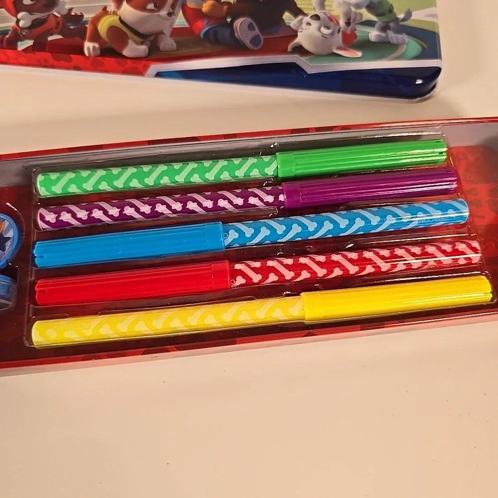 Paw Patrol Tin‎ Pencil Case Box With Colored Markers And Stamp Opened/Unused